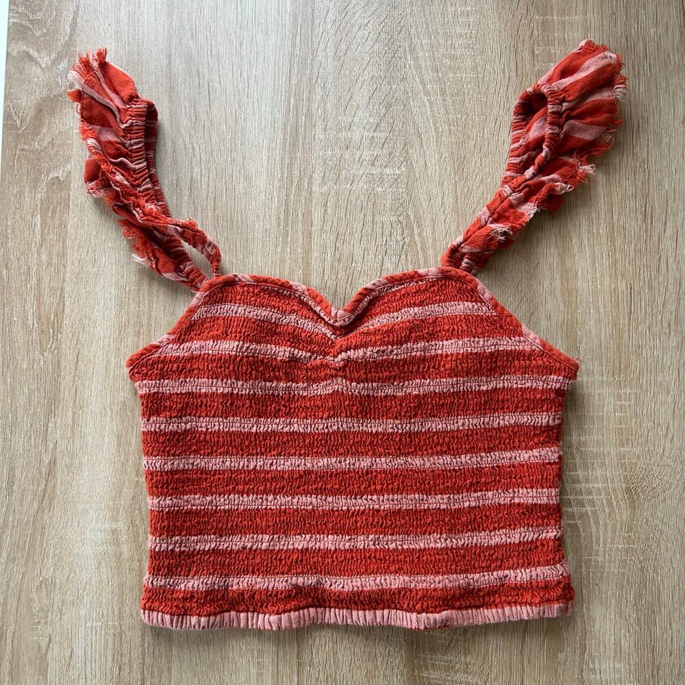 Free People Women's Striped Ruffle Crop Tank Top Multicolor Size S